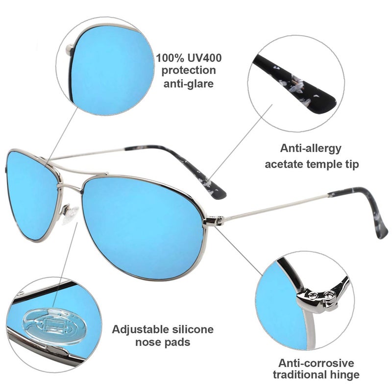 MAXJULI Baby Sea Polarized Aviator Sunglasses for Small Narrow Face Women (Blue Lens) - Image 4